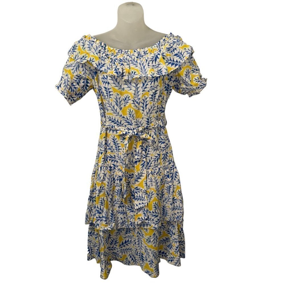 Stellah Dress Womens  Off Shoulder Belted Tiered skirt size M  Tropical‎ Print
